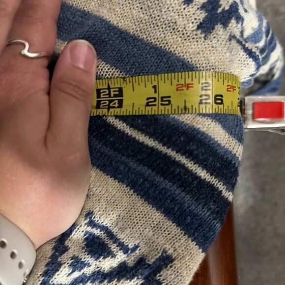 Chaps Open Cardigan Sweater Size Large Blue Cream Tribal Print - Picture 8 of 8